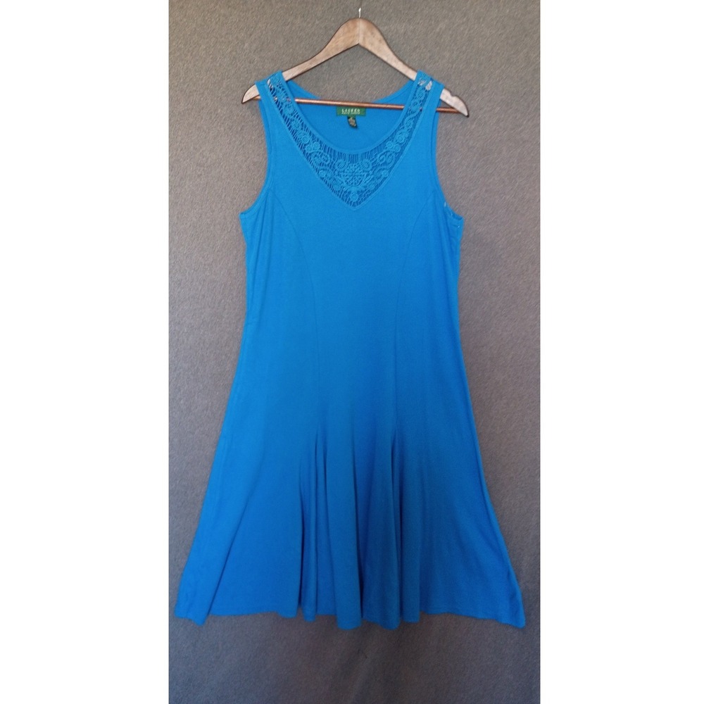 Lauren Ralph Lauren‎ Blue Crochet Lace V-Neck Sleeveless Midi Dress 1X Casual